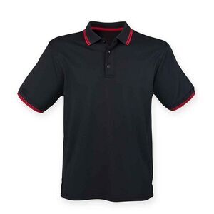 Henbury Mens CoolPlus Tipped Polo Shirt / Black/Red